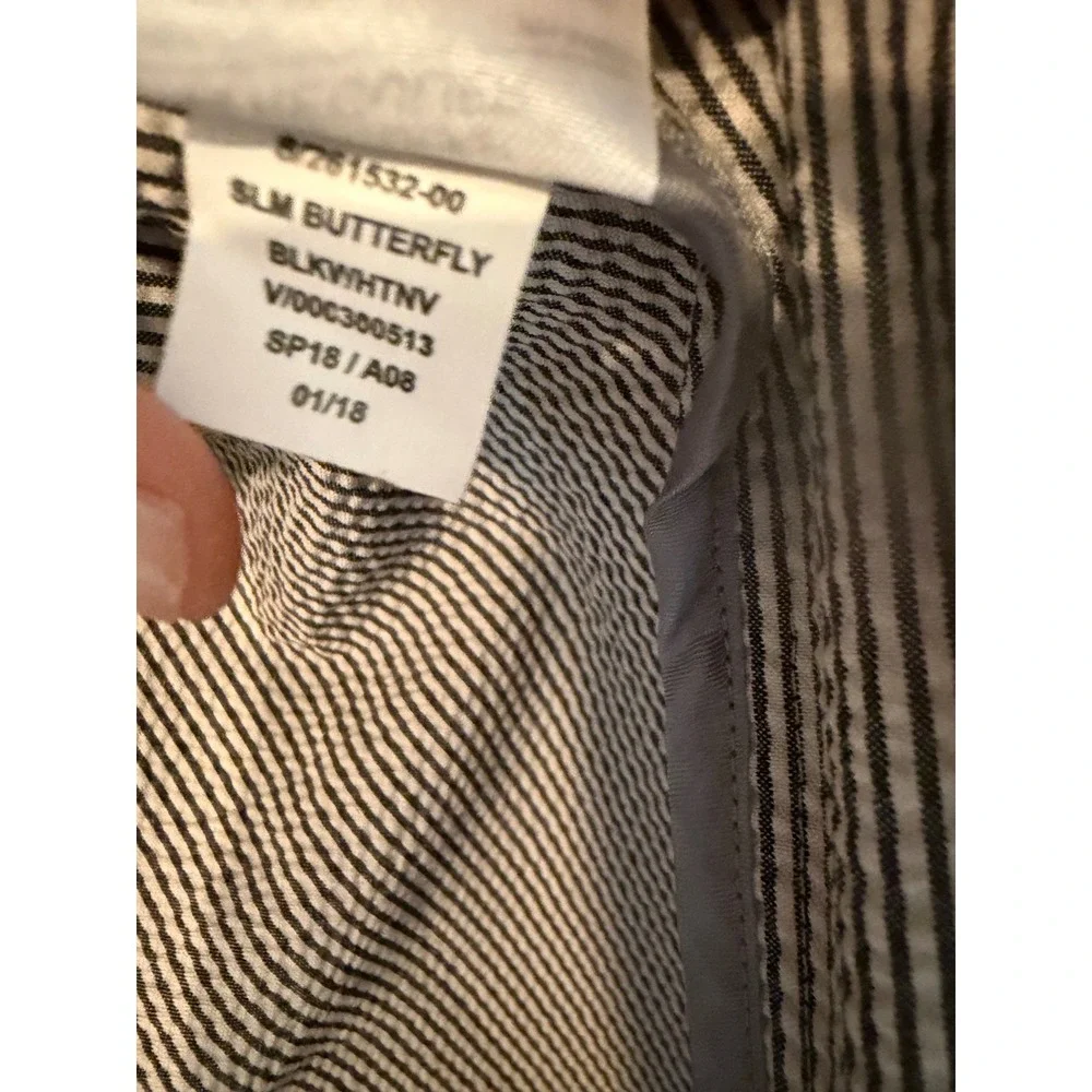 Banana Republic Seersucker Blazer Mens 44R Tailored Slim Fit Black White Striped